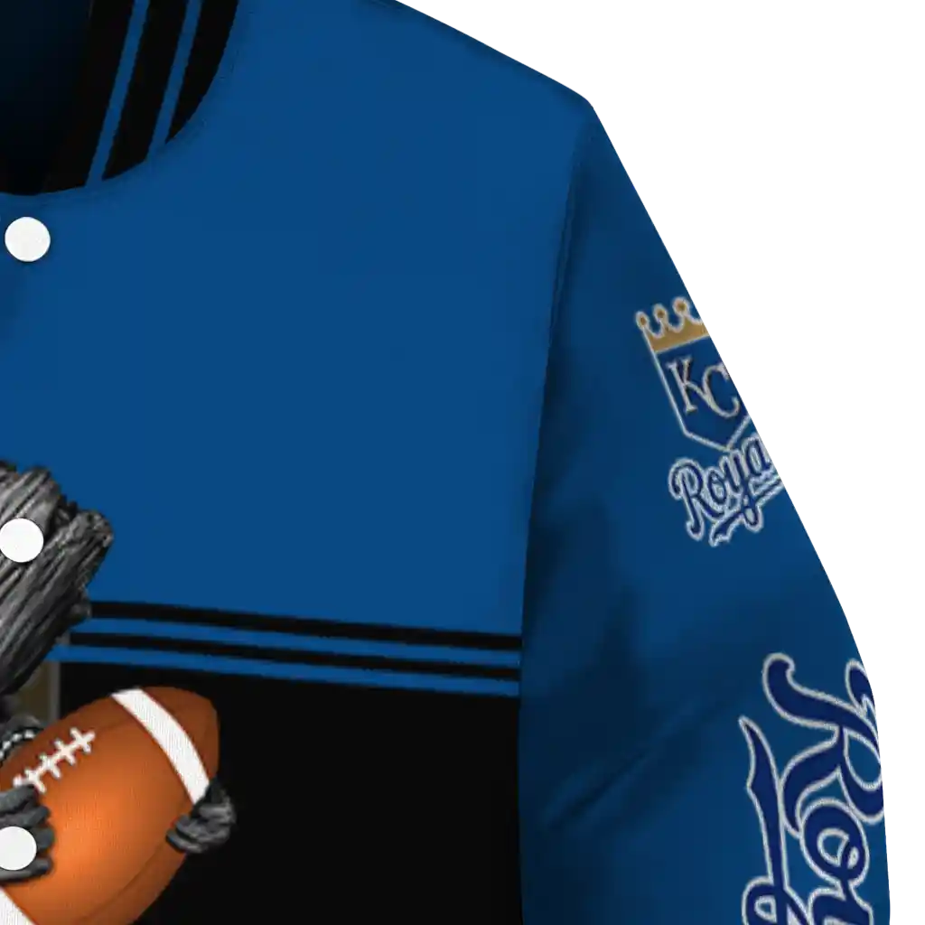 personalized kansas city royals groot football royal blue black varsity jacket premium grade personalized kansas city royals groot football royal blue black varsity jacket premium grade
