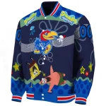 personalized kansas jayhawks spongebob playtime blue varsity jacket best selling