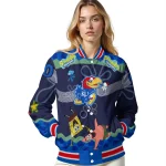 personalized kansas jayhawks spongebob playtime blue varsity jacket best selling