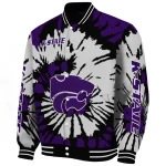 personalized kansas state wildcats burst splatter purple varsity jacket best selling