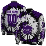 personalized kansas state wildcats burst splatter purple varsity jacket best selling