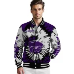 personalized kansas state wildcats burst splatter purple varsity jacket best selling