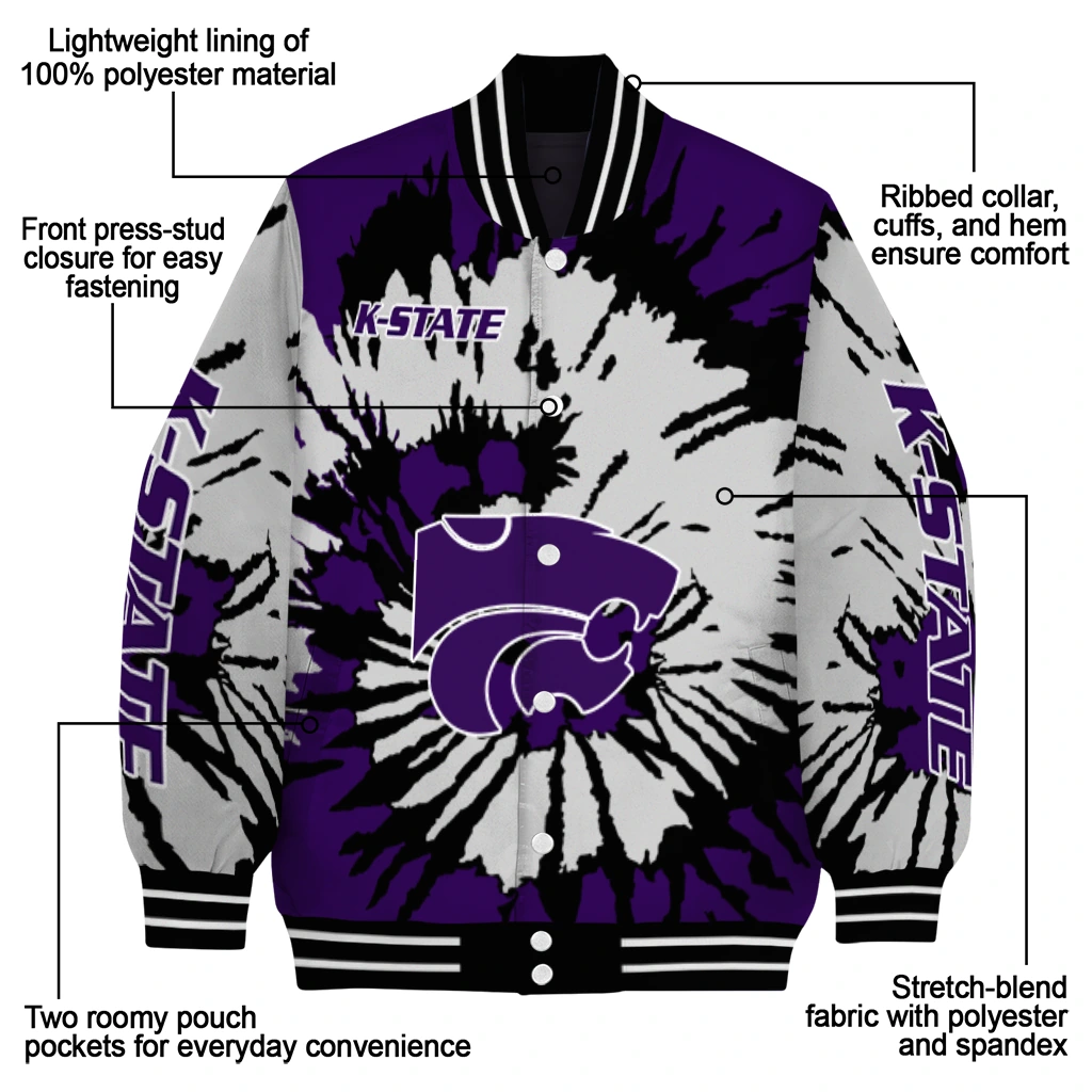 personalized kansas state wildcats burst splatter purple varsity jacket new arrival personalized kansas state wildcats burst splatter purple varsity jacket new arrival