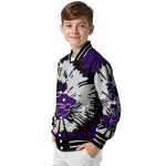 personalized kansas state wildcats burst splatter purple varsity jacket best selling