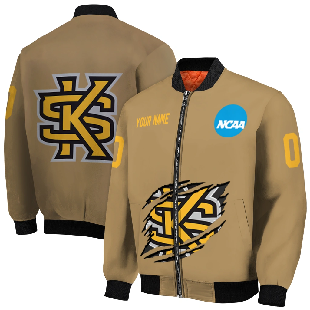 personalized kennesaw state owls claw effect beige bomber jacket best selling personalized kennesaw state owls claw effect beige bomber jacket best selling