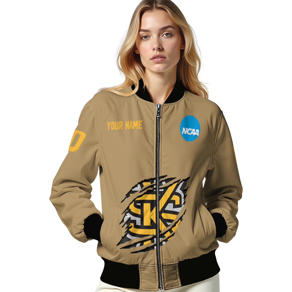 personalized kennesaw state owls claw effect beige bomber jacket latest model personalized kennesaw state owls claw effect beige bomber jacket latest model