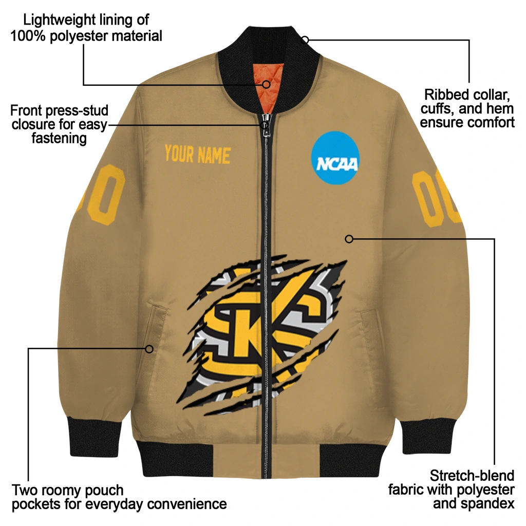 personalized kennesaw state owls claw effect beige bomber jacket new arrival personalized kennesaw state owls claw effect beige bomber jacket new arrival