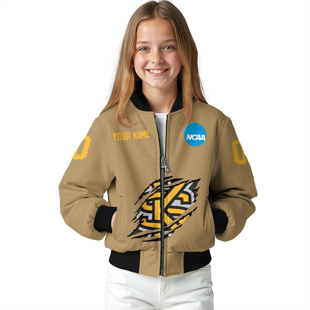 personalized kennesaw state owls claw effect beige bomber jacket top rated personalized kennesaw state owls claw effect beige bomber jacket top rated