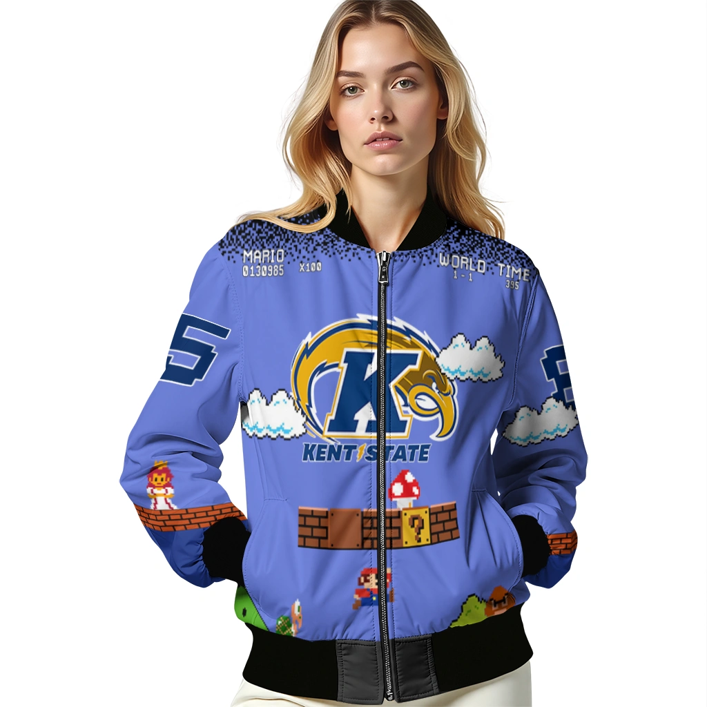 personalized kent state golden flashes mario blocks blue black bomber jacket latest model personalized kent state golden flashes mario blocks blue black bomber jacket latest model