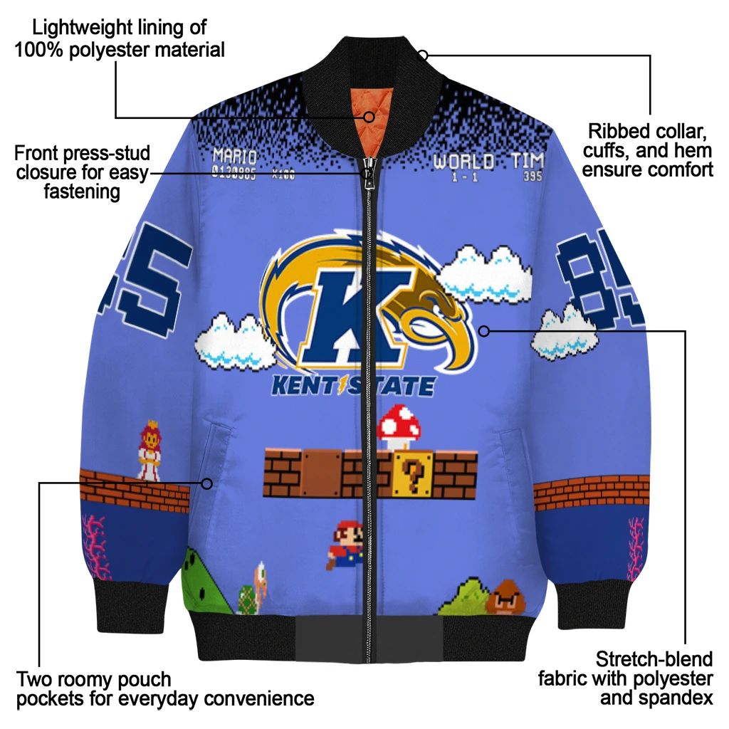 personalized kent state golden flashes mario blocks blue black bomber jacket new arrival personalized kent state golden flashes mario blocks blue black bomber jacket new arrival