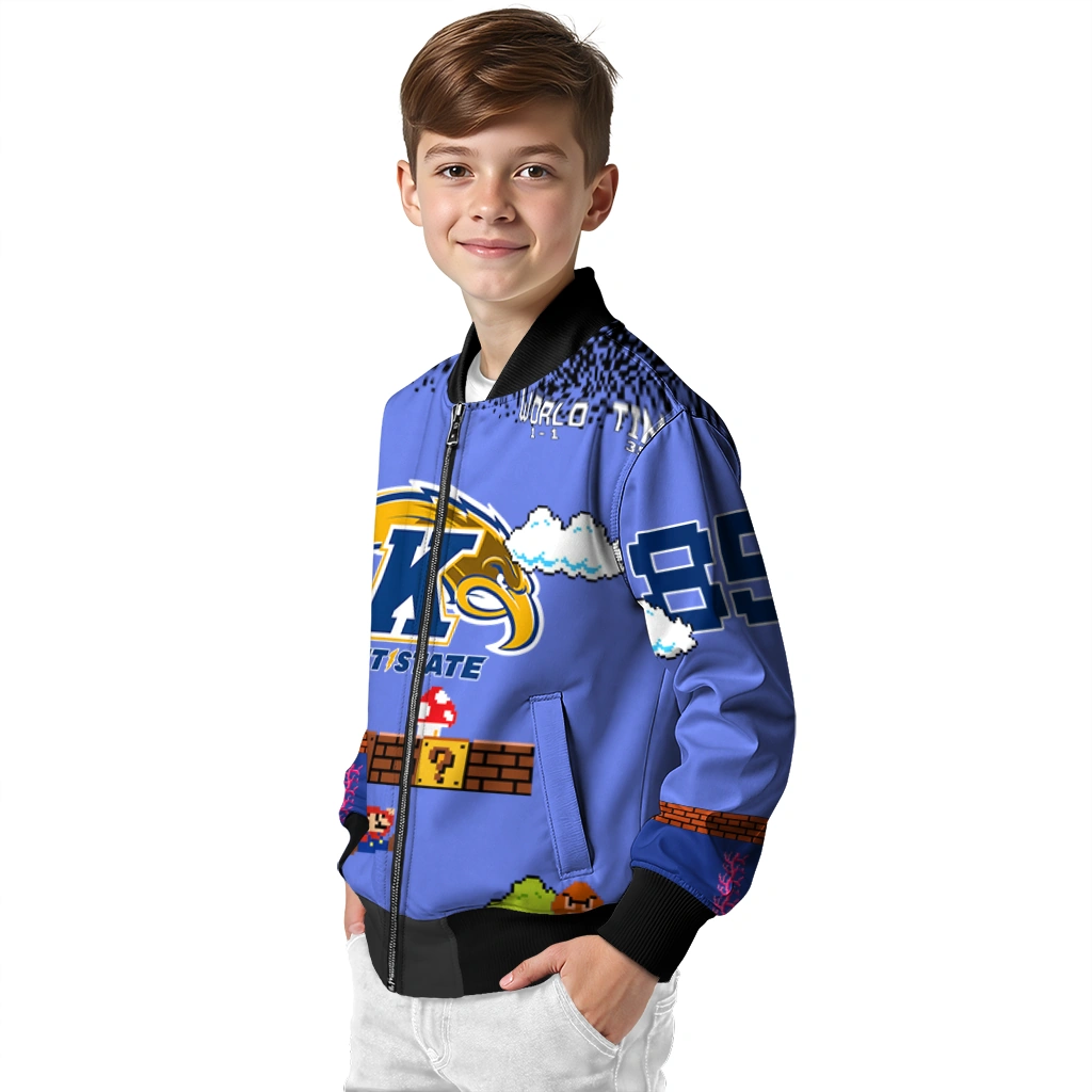 personalized kent state golden flashes mario blocks blue black bomber jacket trendy personalized kent state golden flashes mario blocks blue black bomber jacket trendy