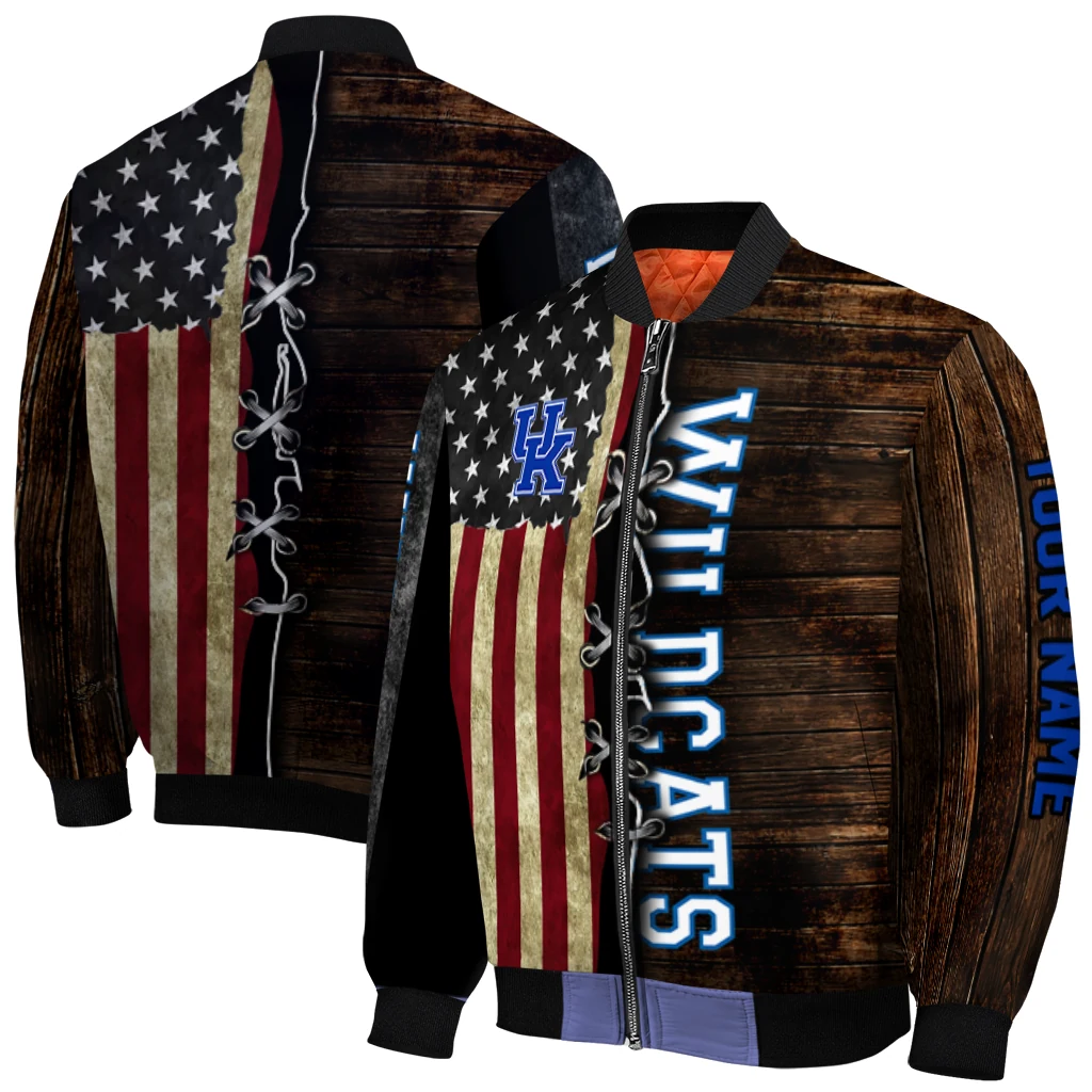 personalized kentucky wildcats flag wood brown bomber jacket best selling personalized kentucky wildcats flag wood brown bomber jacket best selling