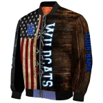 personalized kentucky wildcats flag wood brown bomber jacket best selling