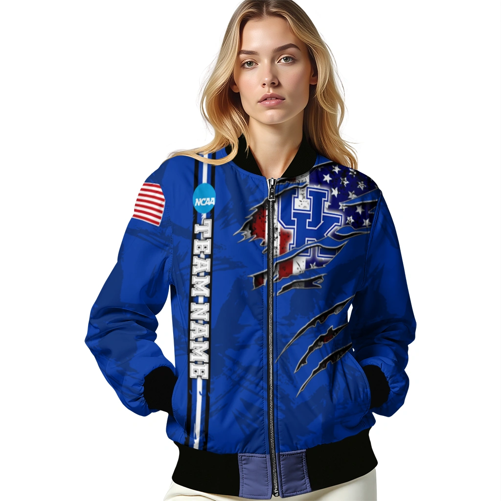 personalized kentucky wildcats usa flag claws blue bomber jacket latest model personalized kentucky wildcats usa flag claws blue bomber jacket latest model