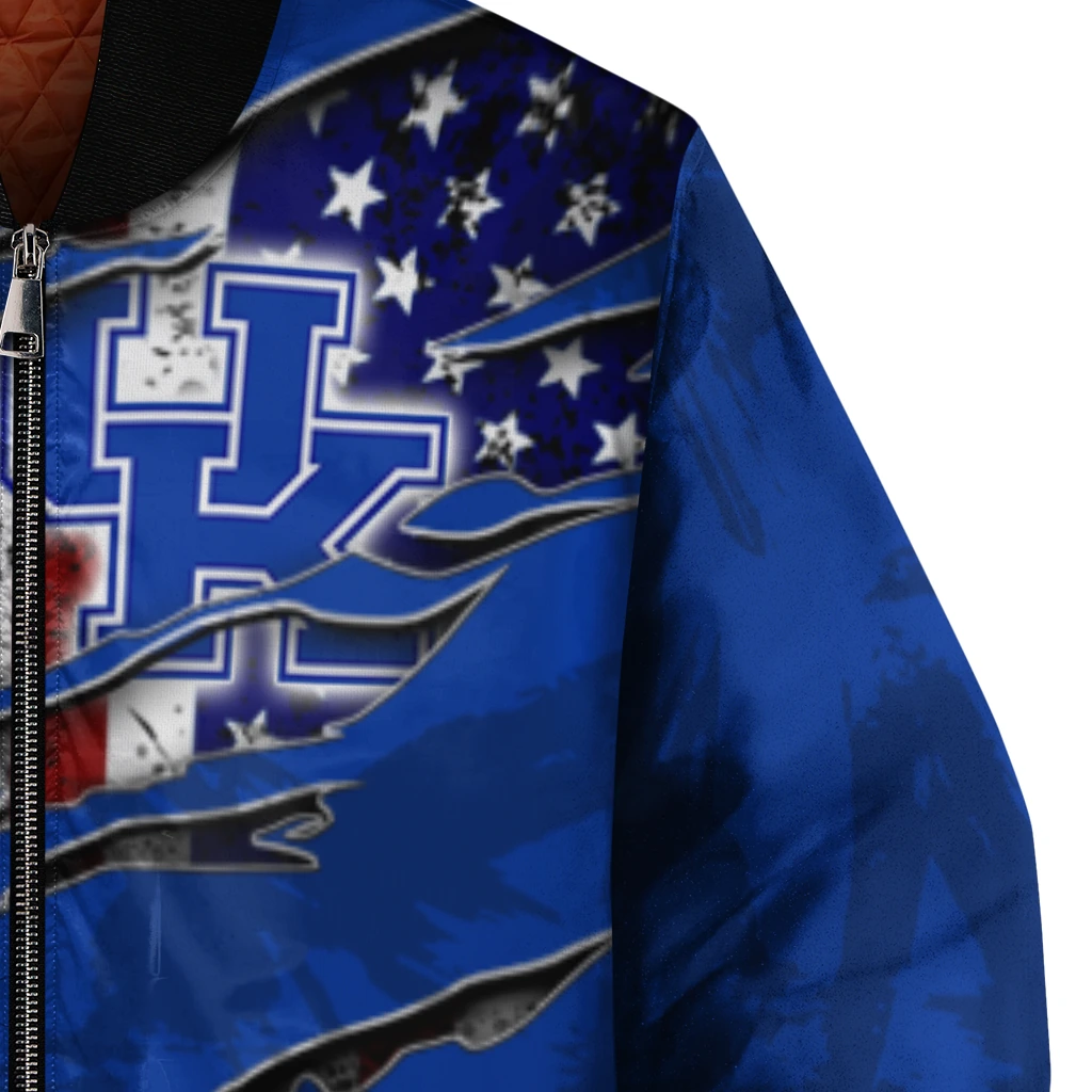personalized kentucky wildcats usa flag claws blue bomber jacket premium grade personalized kentucky wildcats usa flag claws blue bomber jacket premium grade
