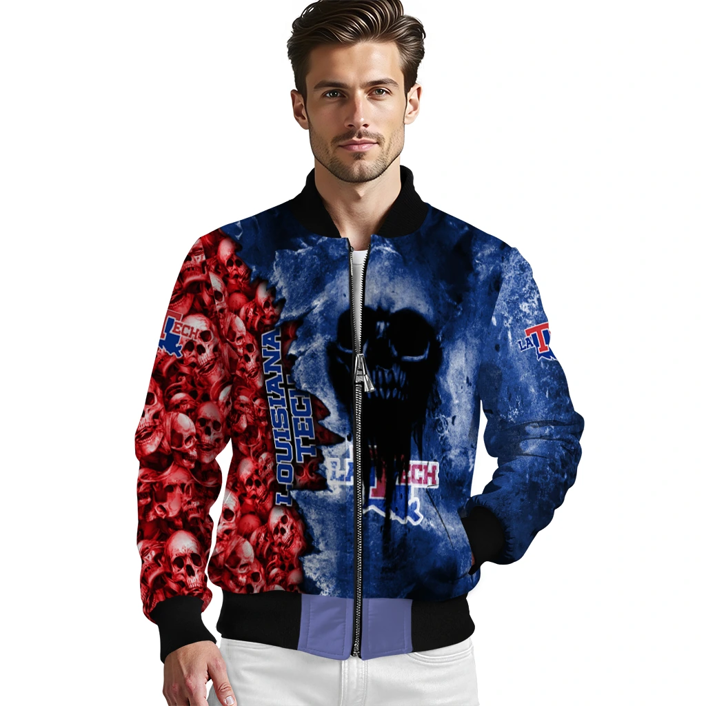 personalized la tech skull cluster blue bomber jacket high quality personalized la tech skull cluster blue bomber jacket high quality