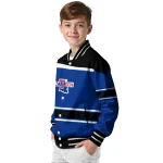personalized la tech stripe statement blue black varsity jacket best selling