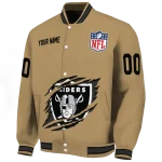 personalized las vegas raiders claw tear beige varsity jacket best selling