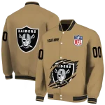 personalized las vegas raiders claw tear beige varsity jacket best selling