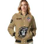 personalized las vegas raiders claw tear beige varsity jacket best selling