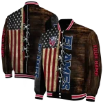 personalized liberty flames flag wood brown varsity jacket best selling