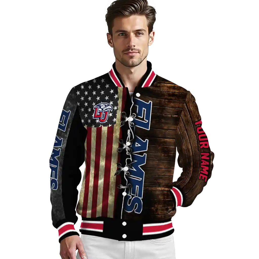 personalized liberty flames flag wood brown varsity jacket high quality personalized liberty flames flag wood brown varsity jacket high quality