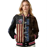 personalized liberty flames flag wood brown varsity jacket best selling