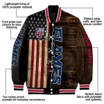 personalized liberty flames flag wood brown varsity jacket best selling