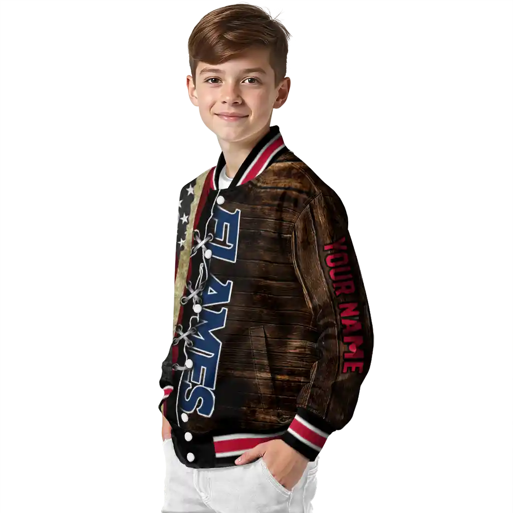 personalized liberty flames flag wood brown varsity jacket trendy personalized liberty flames flag wood brown varsity jacket trendy