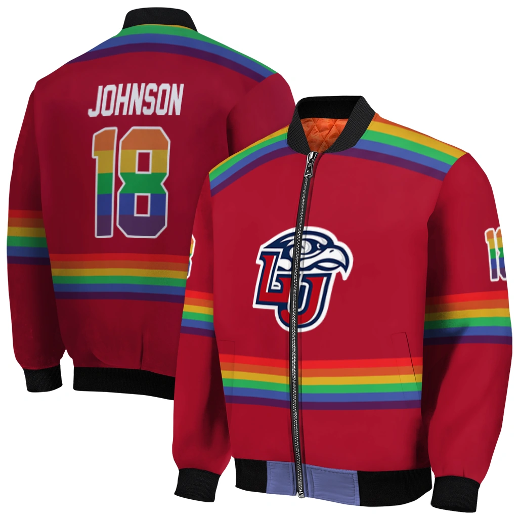 personalized liberty flames rainbow jersey number red bomber jacket best selling personalized liberty flames rainbow jersey number red bomber jacket best selling