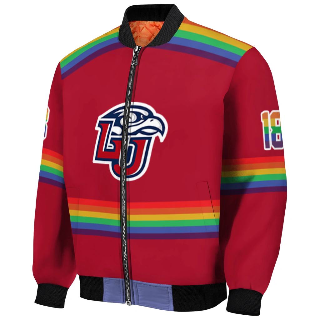 personalized liberty flames rainbow jersey number red bomber jacket fashion forward personalized liberty flames rainbow jersey number red bomber jacket fashion forward