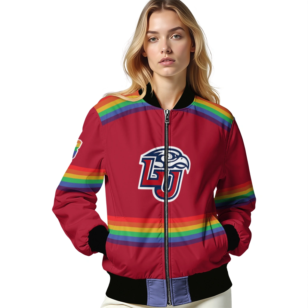 personalized liberty flames rainbow jersey number red bomber jacket latest model personalized liberty flames rainbow jersey number red bomber jacket latest model