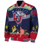 personalized liberty flames spongebob playtime red blue varsity jacket best selling