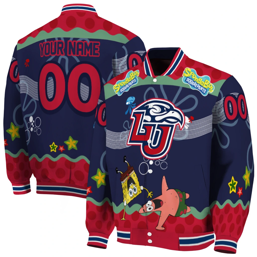personalized liberty flames spongebob playtime red blue varsity jacket fashion forward personalized liberty flames spongebob playtime red blue varsity jacket fashion forward
