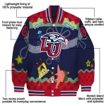 personalized liberty flames spongebob playtime red blue varsity jacket best selling