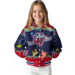 personalized liberty flames spongebob playtime red blue varsity jacket best selling