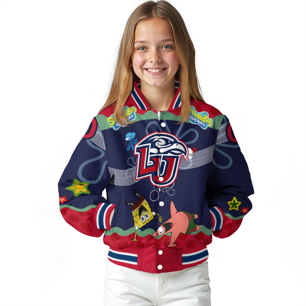 personalized liberty flames spongebob playtime red blue varsity jacket top rated personalized liberty flames spongebob playtime red blue varsity jacket top rated