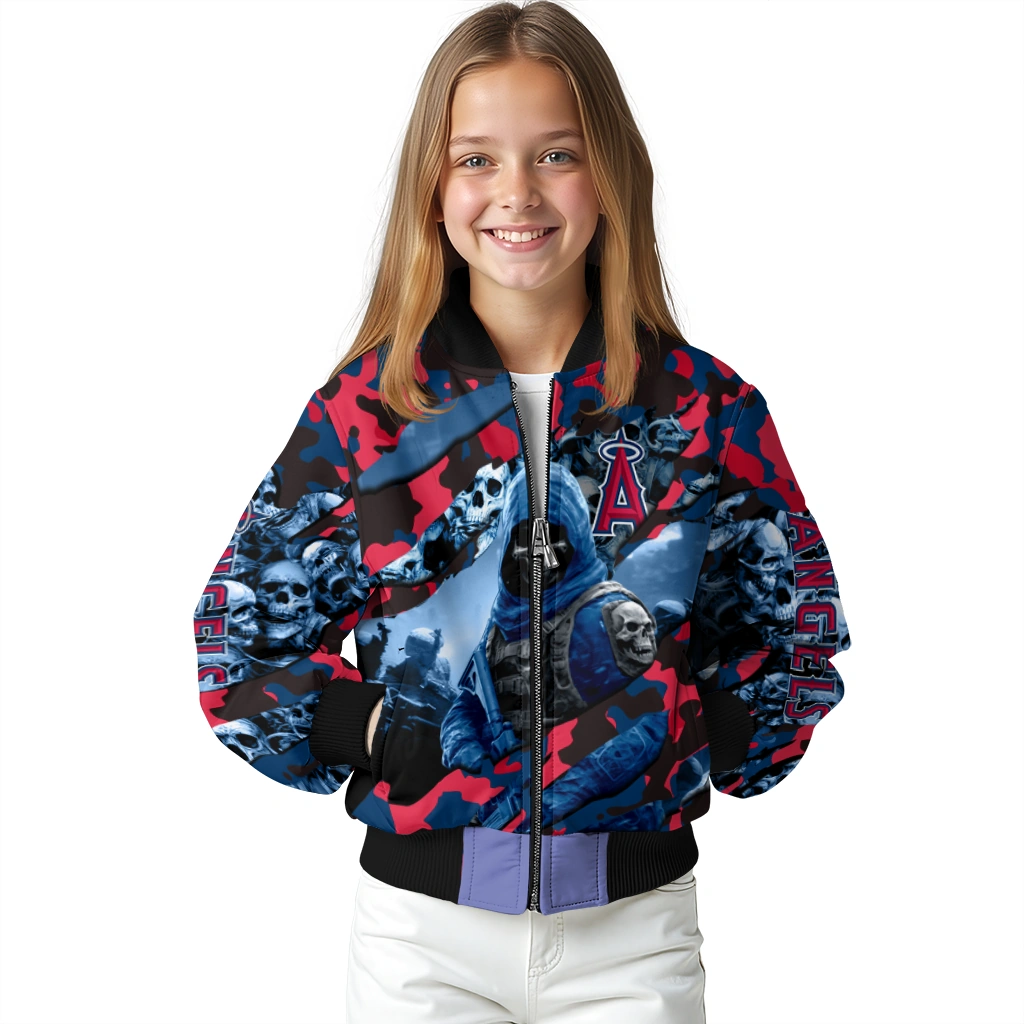 personalized los angeles angels skull horde blue bomber jacket top rated personalized los angeles angels skull horde blue bomber jacket top rated
