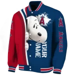 personalized los angeles angels snoopy head blue varsity jacket best selling
