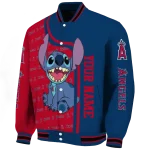 personalized los angeles angels stitch laughing blue varsity jacket best selling