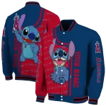 personalized los angeles angels stitch laughing blue varsity jacket best selling