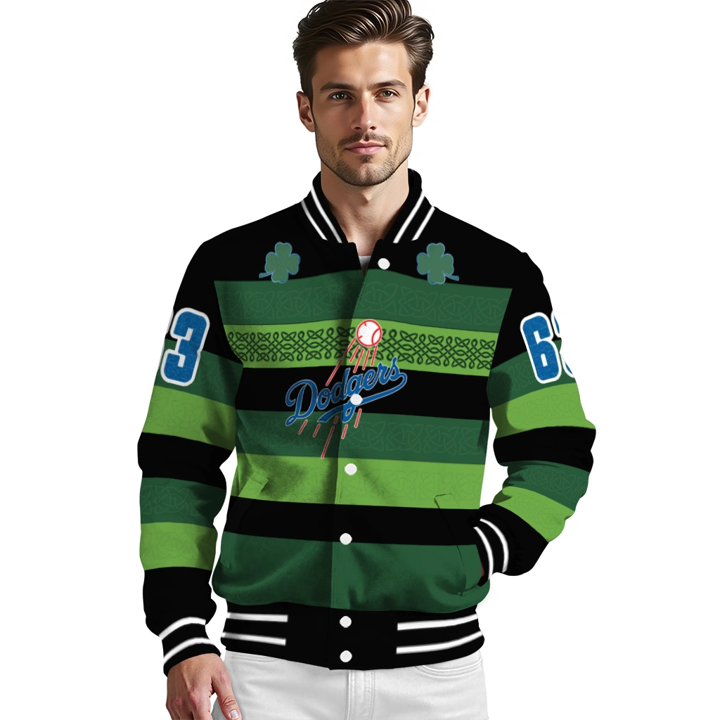 personalized los angeles dodgers clover green lines green black varsity jacket high quality personalized los angeles dodgers clover green lines green black varsity jacket high quality