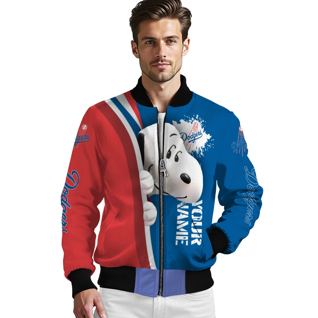 personalized los angeles dodgers snoopy head blue bomber jacket high quality personalized los angeles dodgers snoopy head blue bomber jacket high quality