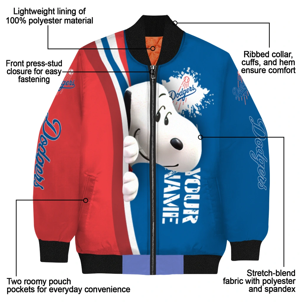 personalized los angeles dodgers snoopy head blue bomber jacket new arrival personalized los angeles dodgers snoopy head blue bomber jacket new arrival