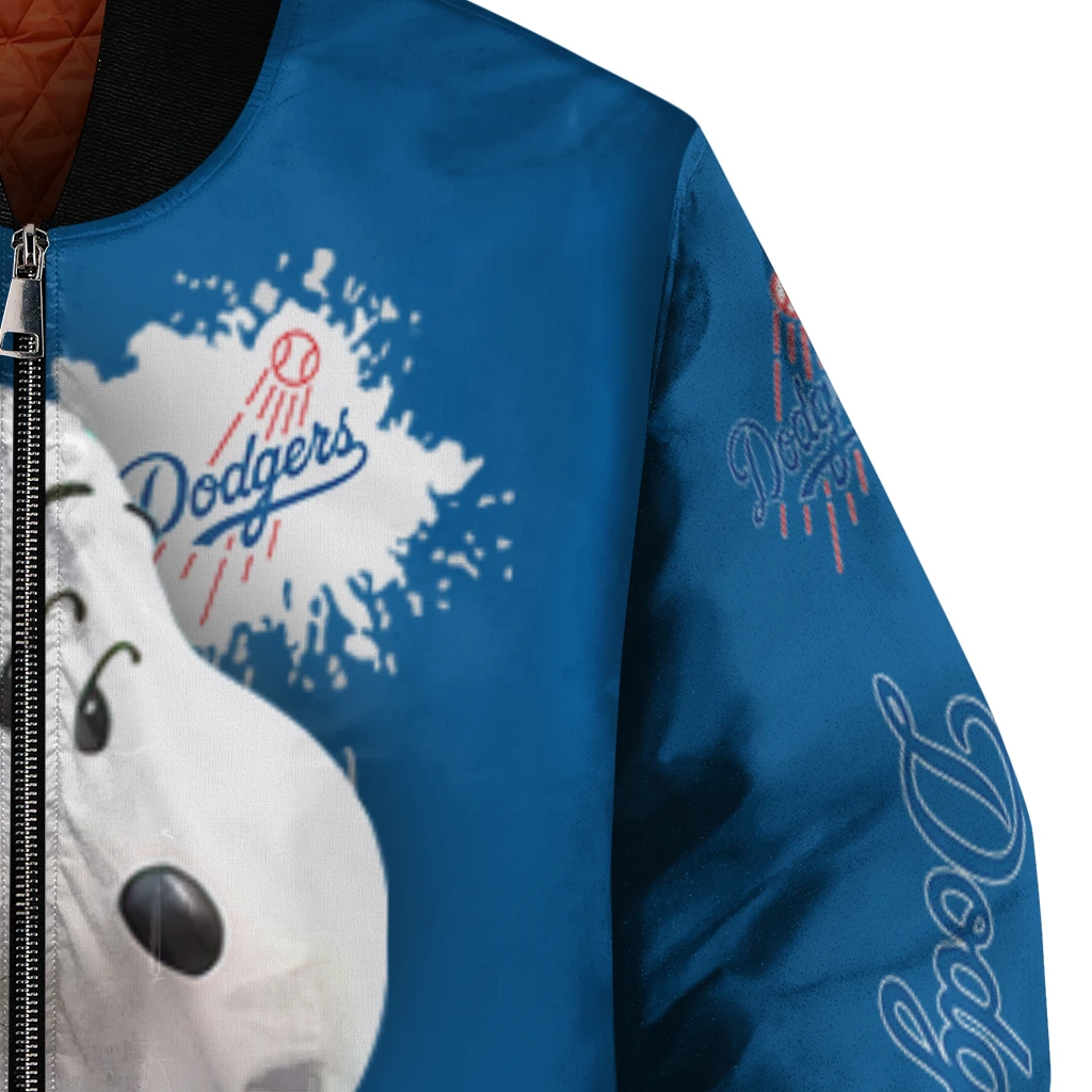 personalized los angeles dodgers snoopy head blue bomber jacket premium grade personalized los angeles dodgers snoopy head blue bomber jacket premium grade