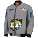 personalized los angeles rams claw marking grey bomber jacket best selling