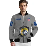 personalized los angeles rams claw marking grey bomber jacket best selling