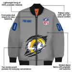 personalized los angeles rams claw marking grey bomber jacket best selling