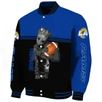 personalized los angeles rams groot football blue black varsity jacket best selling