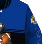 personalized los angeles rams groot football blue black varsity jacket best selling